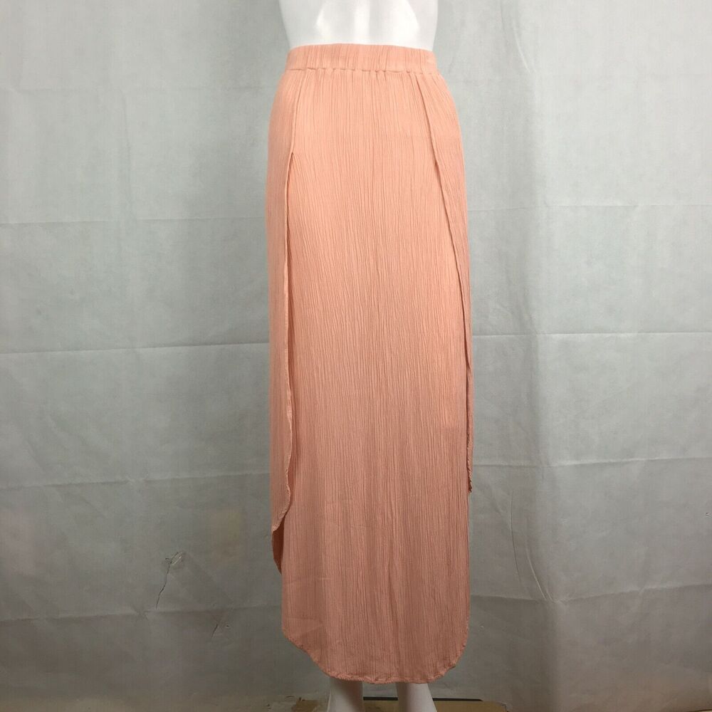 Joe B Skirt Womens Sz M Peach Pink Flowy Layered Maxi Crinkle Long Gypsy